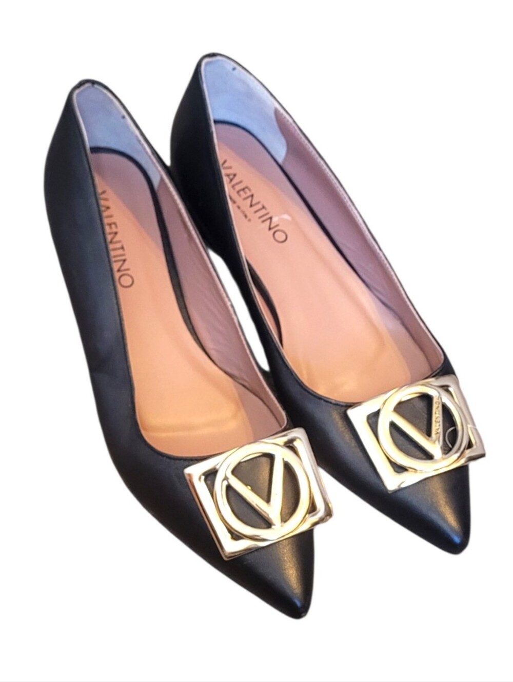 Valentino By Mario Valentino Flora  Leather Pointed Black Leather Flats Size 10
